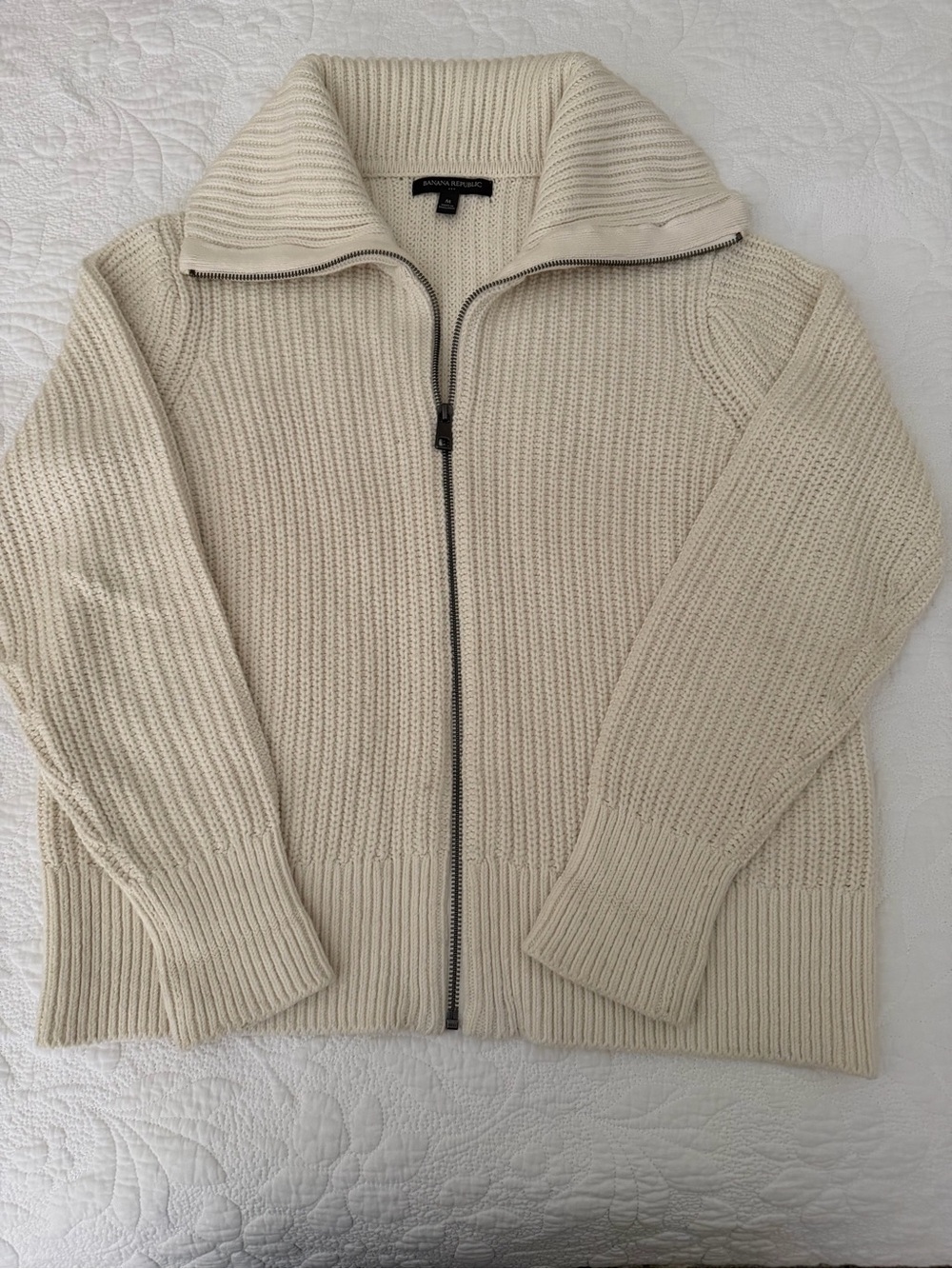 Banana Republic Cream Zip-Front Ribbed woman’s Sweater